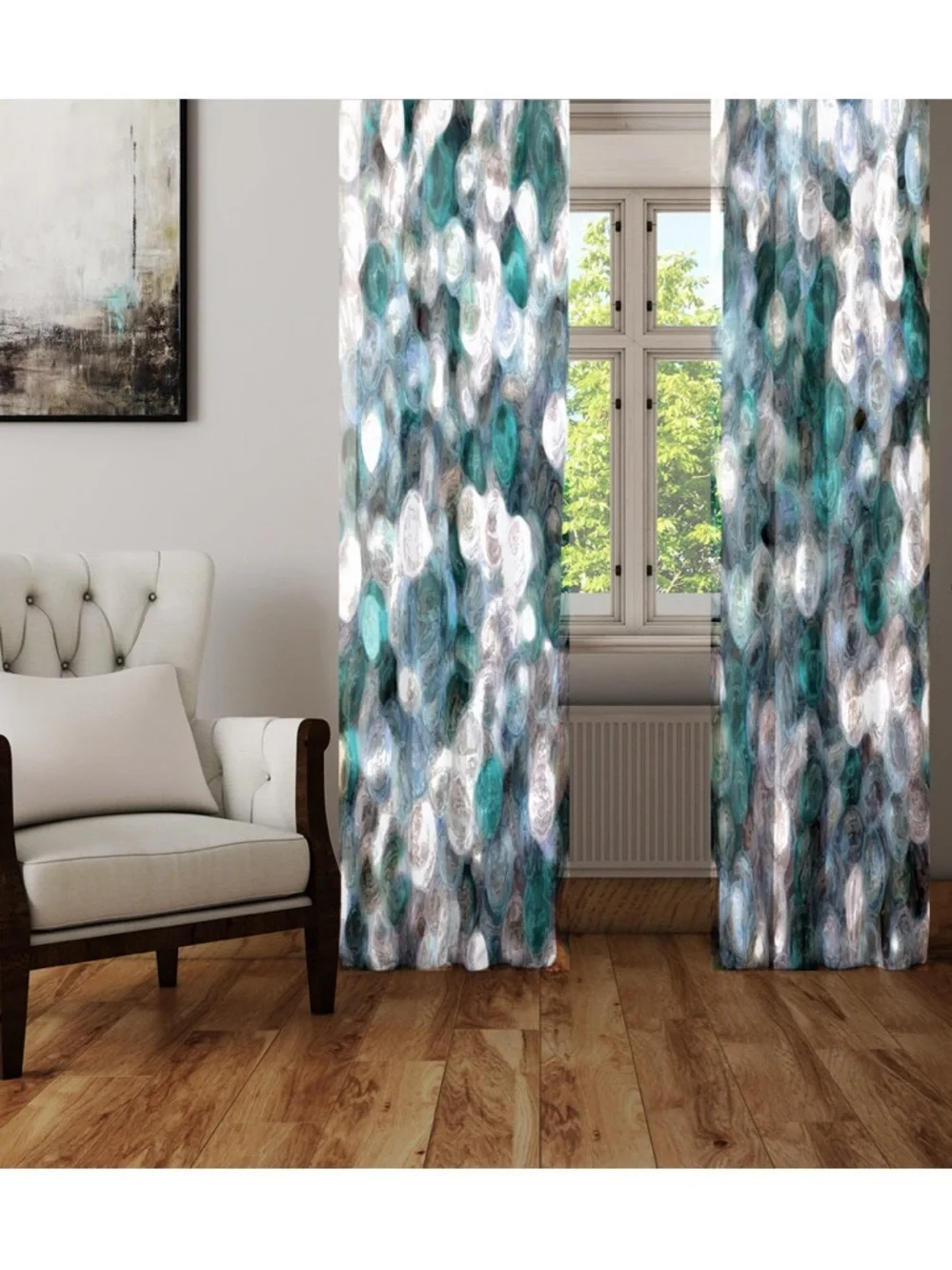 Wayfair Blue Green Watercolor Abstract Curtain Panels 82 Inch Rod Pocket Curtain